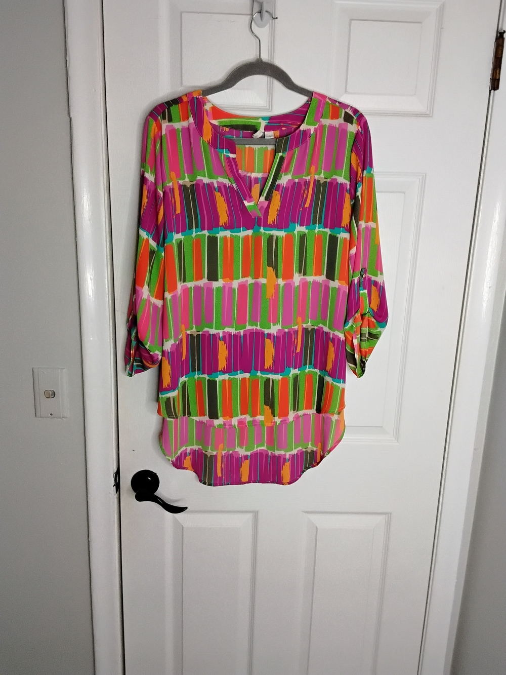 Vibrant Multi-Color Stripe Print Blouse - Pink/Green
